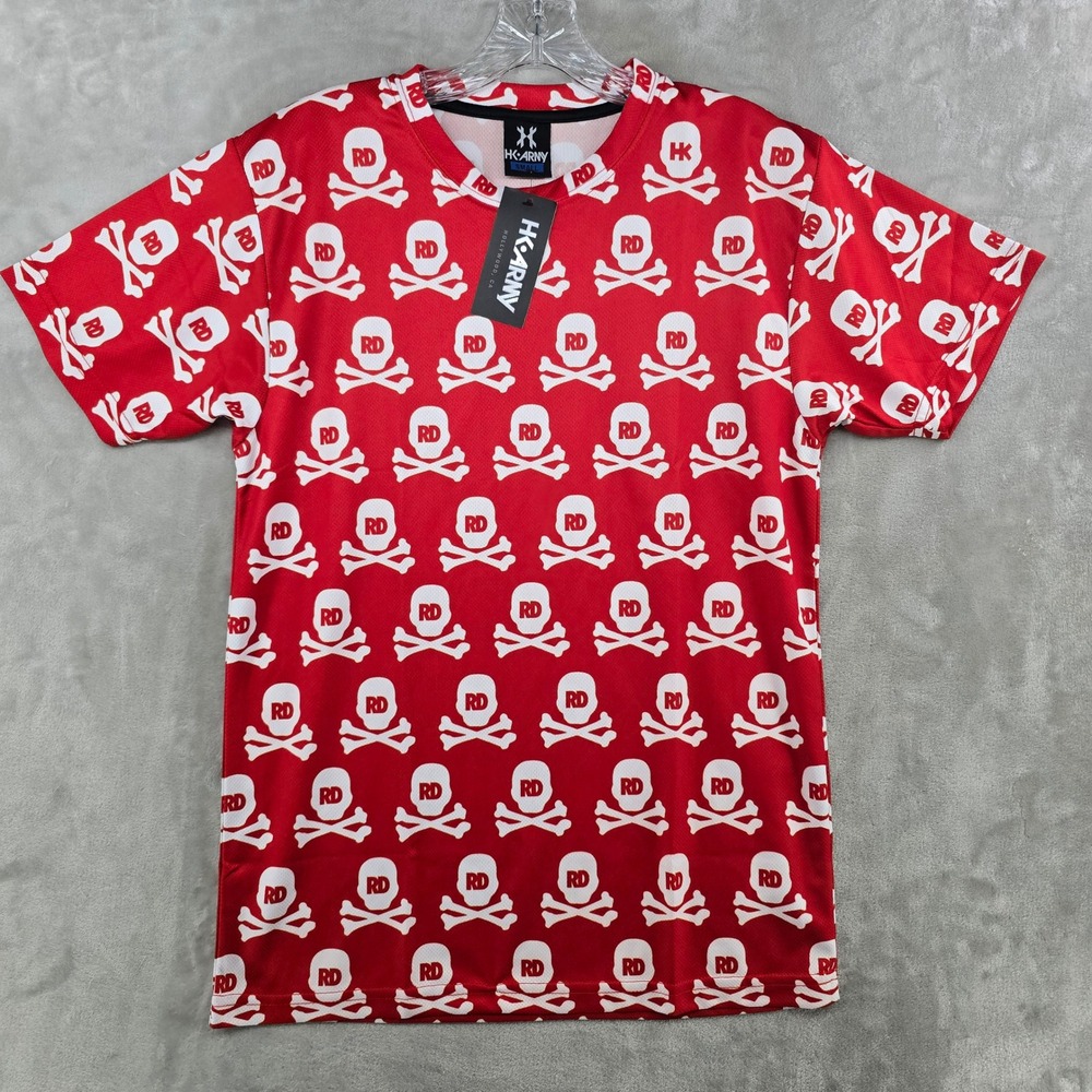 HK Army T-Shirt Mens Small Red RD Skull Crossbones Mesh Paintball Jersey NEW‎